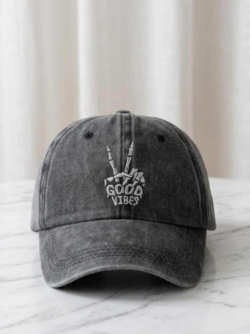 Dark Grey Ladies Good Vibes Embroidered Hat